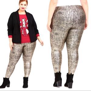 Torrid NWOT Metallic Foil Crosshatch Gold Leggings Stretch Pants Size 3